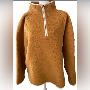 J. Crew Camel half Zip Sherpa Sweater pullover teddy bear soft XL